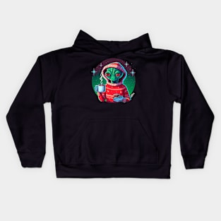 Christmas Funny Alien Wearing Sweater Kids Hoodie